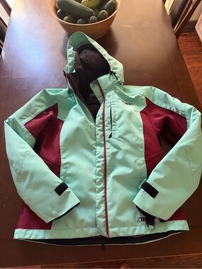 509 Mint Green and Maroon Colorblock Snowmobile Jacket with Hood